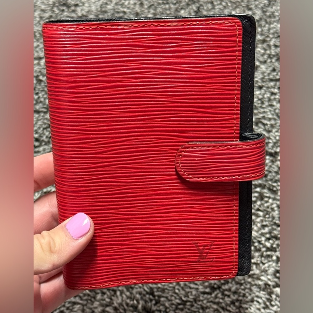Louis Vuitton red epi leather PM agenda cover